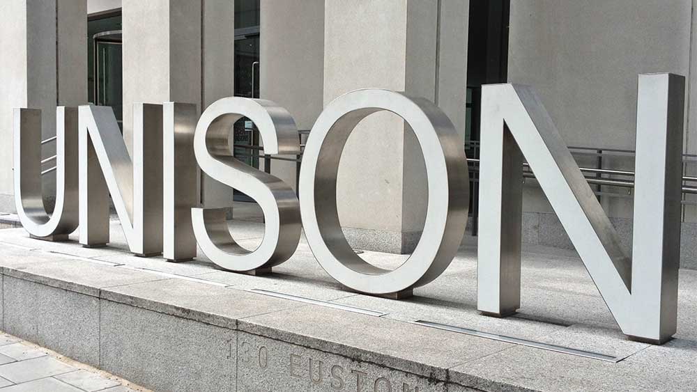 UNISON sign outside UNISON centre in London.