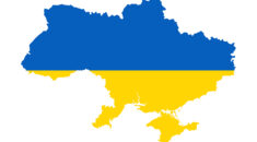 Ukraine map in blue and yellow