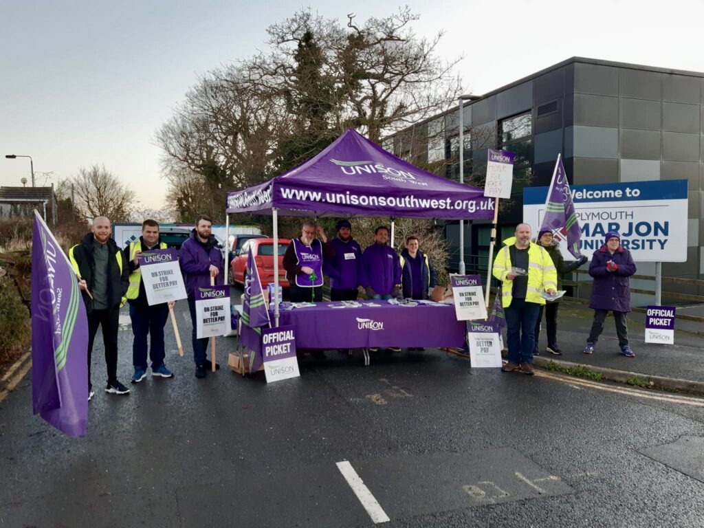 UNISON members on the picket line in Plymouth.