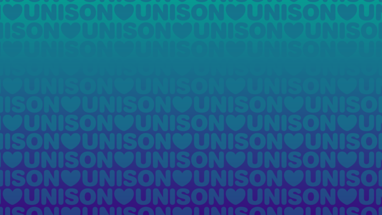 Heart Unions background image. The heart emoji is accompanied by the word UNISON in a repeating pattern.