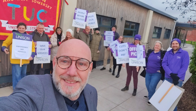 Leigh Redman with UNISON members in Somerset lobbying the council about funding cuts.
