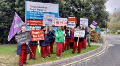 Phlebotomists outside Gloucestershire Royal Hospital.