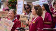 Caroline speaking at the phlebotomists rally.