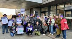 Bath social care managers taking action outside Keynsham Civic Centre.